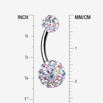Detail View 1 of Retro Motley Multi-Gem Sparkle Belly Button Ring-Aurora Borealis/LT. Pink/Tanzanite